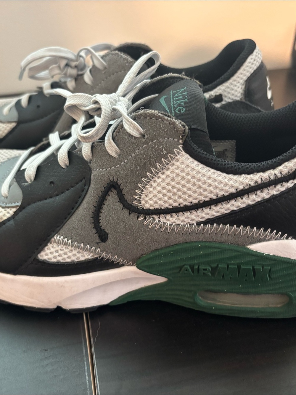 Nike Air Max Grey Black White with Green Accents Sz 7 men, 8.5 women